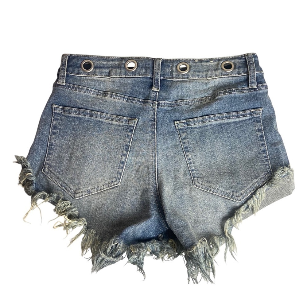 Altar’d State Size 25 Cut Off Denim Shorts Distressed Grommets Button Fly Grunge - Picture 2 of 11